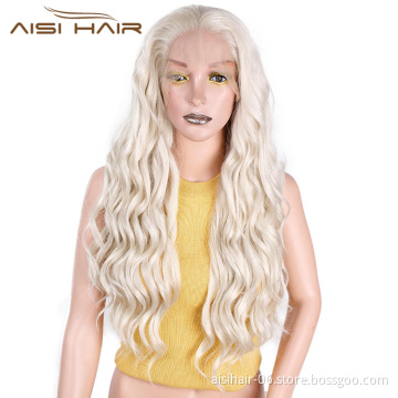 Aisi Hair 24 Inch Long Wavy Blonde Wig Natural Wave Front Lace Wig Body Wave Lace Front Hair Wigs For Black White Women